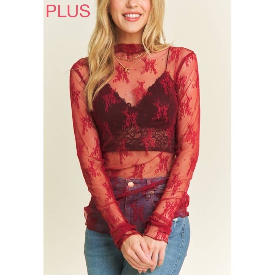 Coloring You – wholesale Blouse – Women’s – 9602X PLUS SIZE MESH LACE HIGH NECK LONG SLEEVE FITTED TOP6