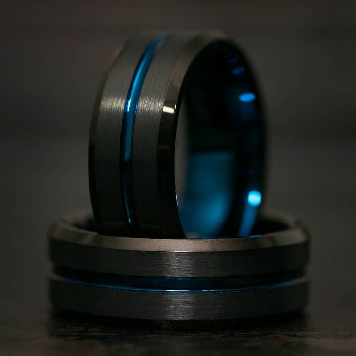 AxBands – Anel de casamento por atacado – Anel Preto e Azul, Banda de Casamento Tungsténio Preto0