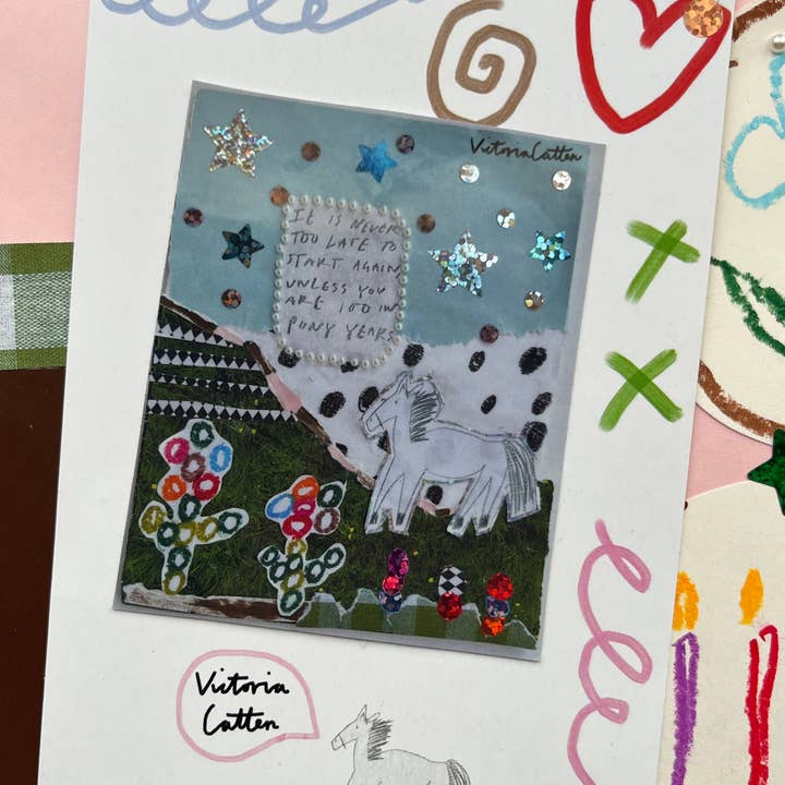 Victoria Catten - Wholesale Postcard - Its never too late pony sticker and postcard