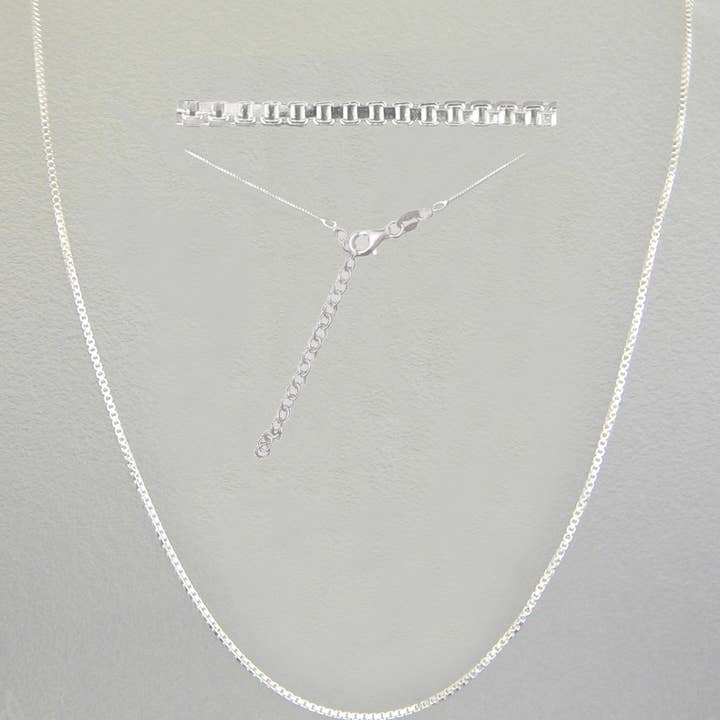 PX-1633 / CRYSTAL & SILVER 18" Sterling Silver 925 Box chain with 2" extention for wholesale by Mosaico Jewels