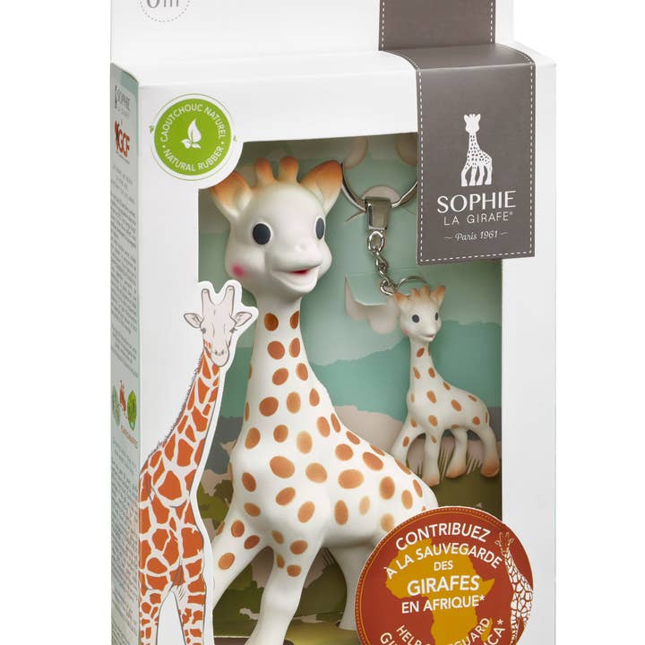 Coffret cadeau Sophie Sauvez les girafes pour la vente par Sophie la Girafe by Calisson Toys.
