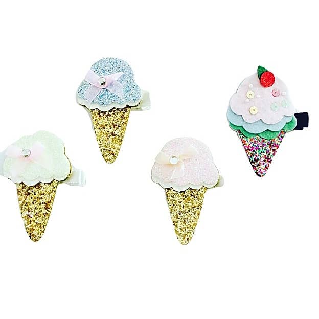 Sparkle Sisters by Couture Clips – Clips para cabelo - Criança por atacado – Glitter Fun Ice Cream Cones grampos de cabelo