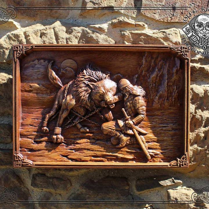 TYR & FENRIR. Splendido pezzo d'arte norrena. per la vendita all'ingrosso da parte di Forged In Wood