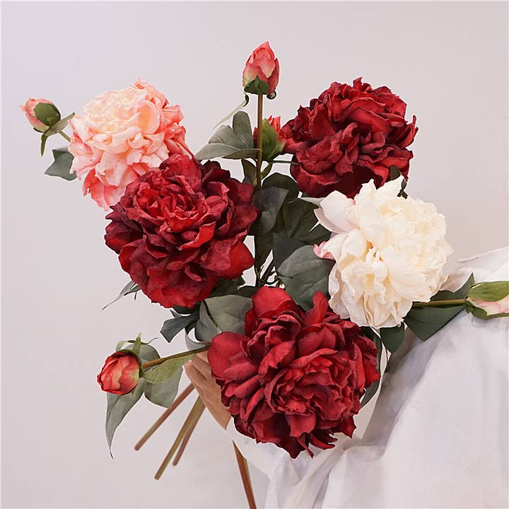 Sweet Home Deco - Venta al por mayor Flores artificiales - Peonía de seda de aspecto seco de 24''T, peonías de primavera, tallo largo