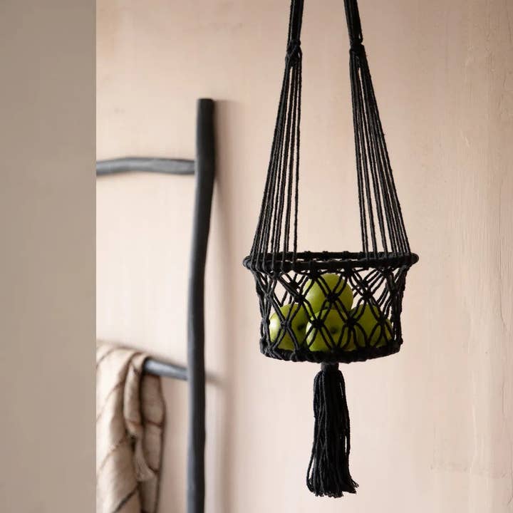 Bazar Bizar Living – wholesale Hängande kruka – Macrame Växthållare - Svart - S2