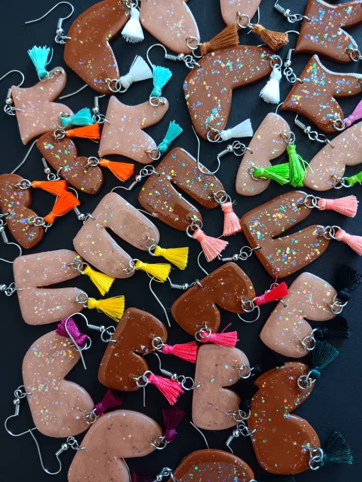 Booby tassel polymer clay earrings for wholesale by Bunnie Sparkles