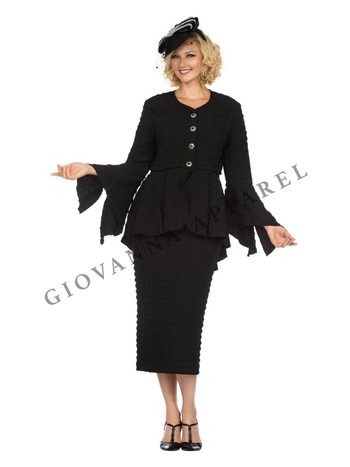 Giovanna - Wholesale Top & Skirt Set - Women's - 2pc Popcorn Peplum Jkt & Column Skirt Set - Plus Size2