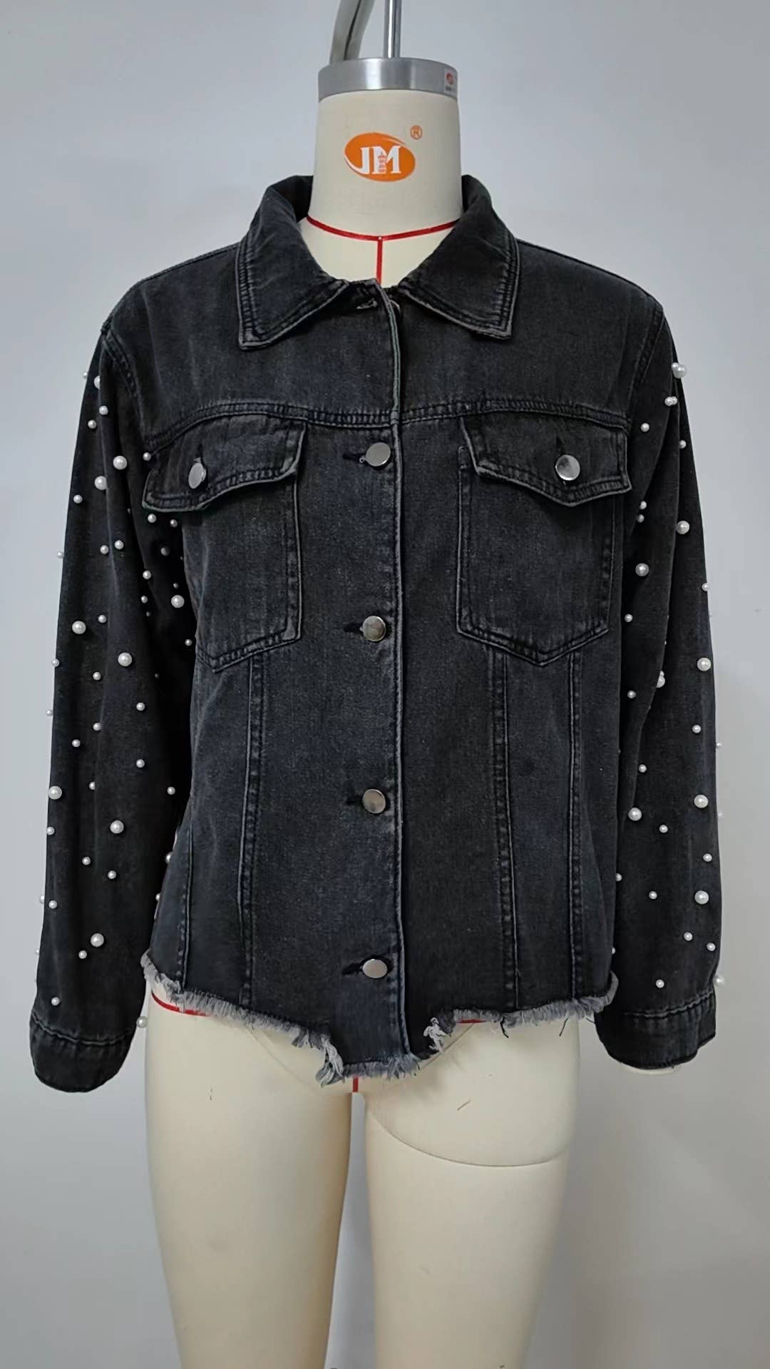 Lily Clothing - Wholesale Denim Jacket - Women's - Washed beaded long-sleeved casual denim jacket11