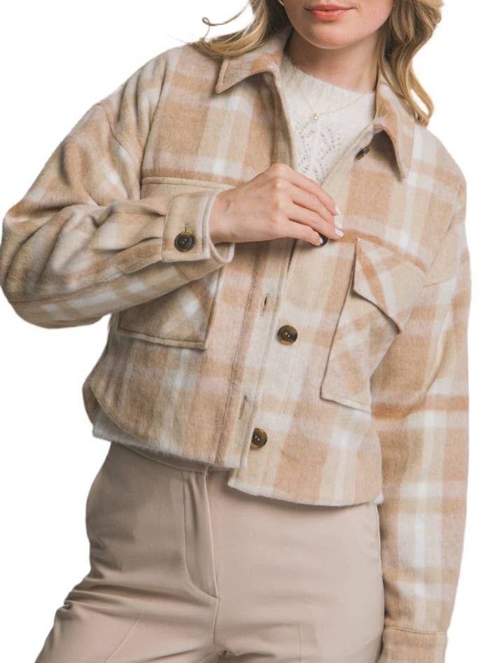 Sobrecamisa corta de cuadros con botones para venta al por mayor de Vanilla Monkey