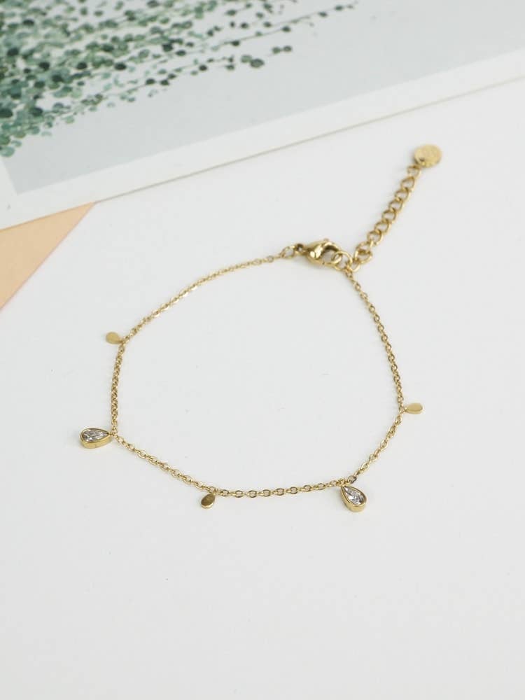 gold Stainless Steel Bracelet With Zirconite Charms for wholesale on Faire1