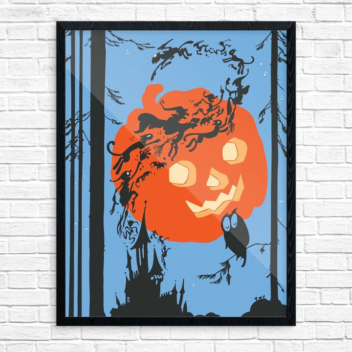 11" x 14 Halloween Pumpkin Moon & Rising Spirits Print for wholesale by Fridgedoor