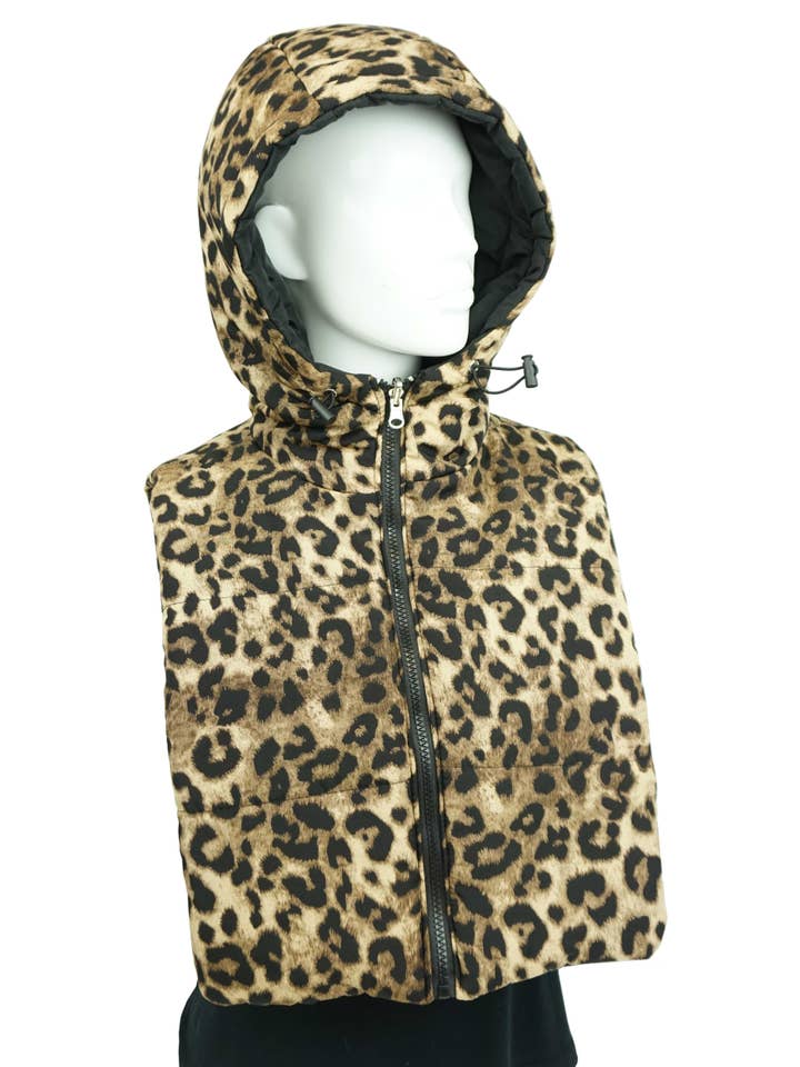 Anais - Wholesale Hoodie - Dames - Omkeerbare zwarte/leopard capuchonbalaclava GL029