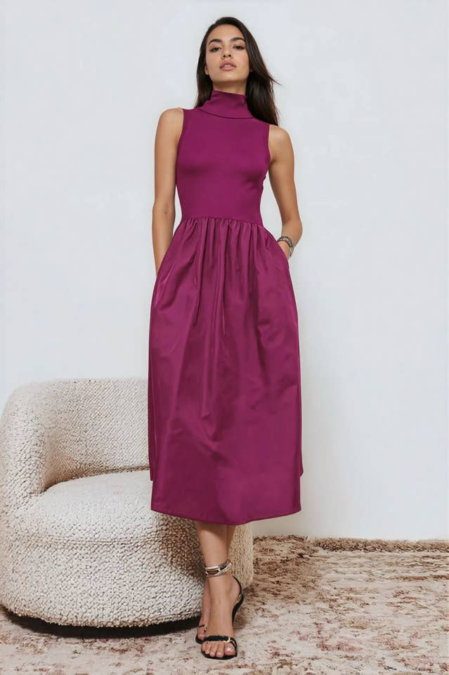 Naked Zebra - Wholesale Dress - Women's - Sleeveless Mock Neck Midi Dress13