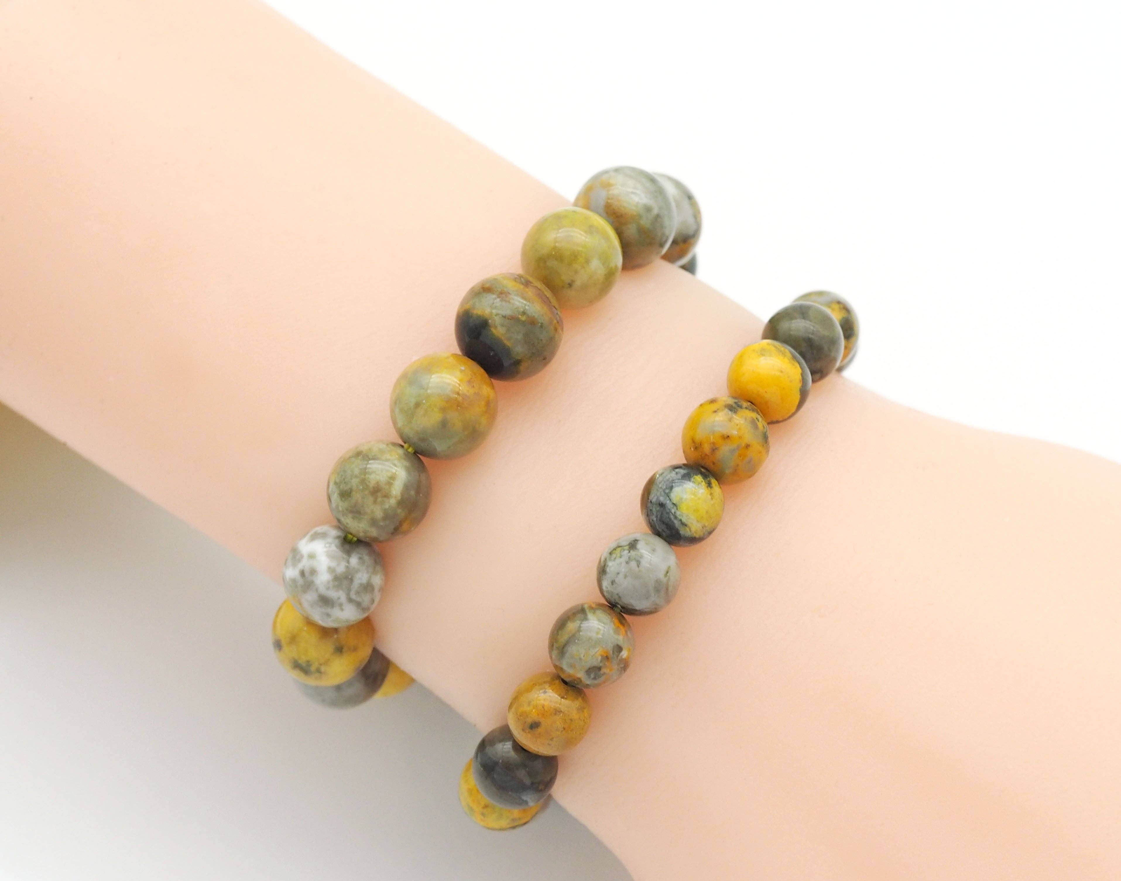 BestBeads&Beyond - Wholesale Beaded Bracelet - Genuine Bumblebee Jasper Round Smooth Elastic Bracelet, 8mm/10mm/12mm, Sku#EF2463