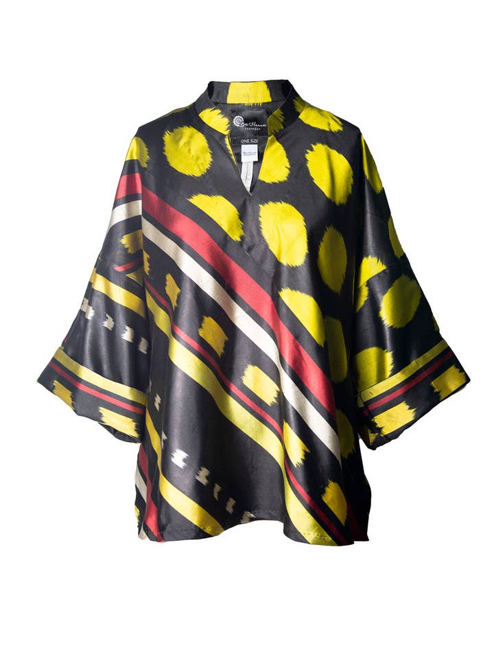 Top combinato a pois/righe nero e giallo per la vendita all'ingrosso da parte di Bibi Hanum