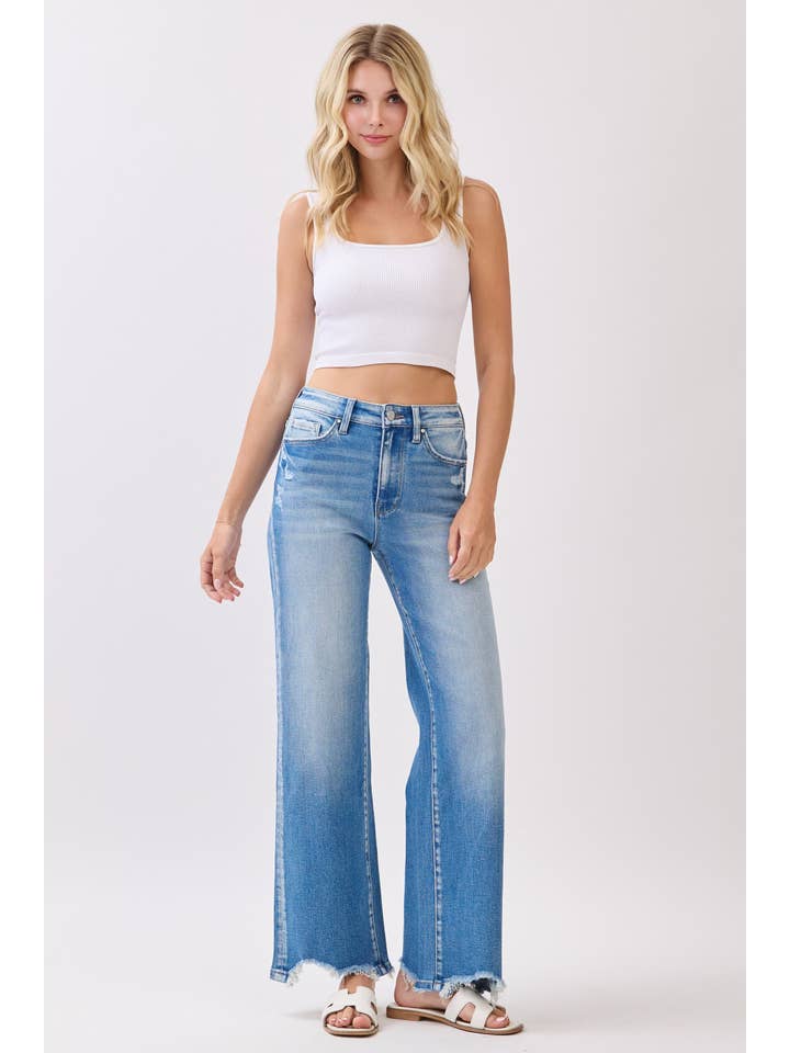 Petra153 - Wholesale Jeans - Women's - P1553W-MD HIGH RISE STRETCH WIDE LEG W/ DESTROYED HEM JEANS1