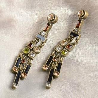 Boucles d'oreilles pendantes en cristal et émail Art Déco E782 pour la vente par Sweet Romance Jewelry