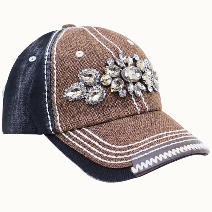 Olive & Pique - Wholesale Honkbalpet - Dames - Abstracte tweekleurige glitz-pet met juwelen, verstelbaar