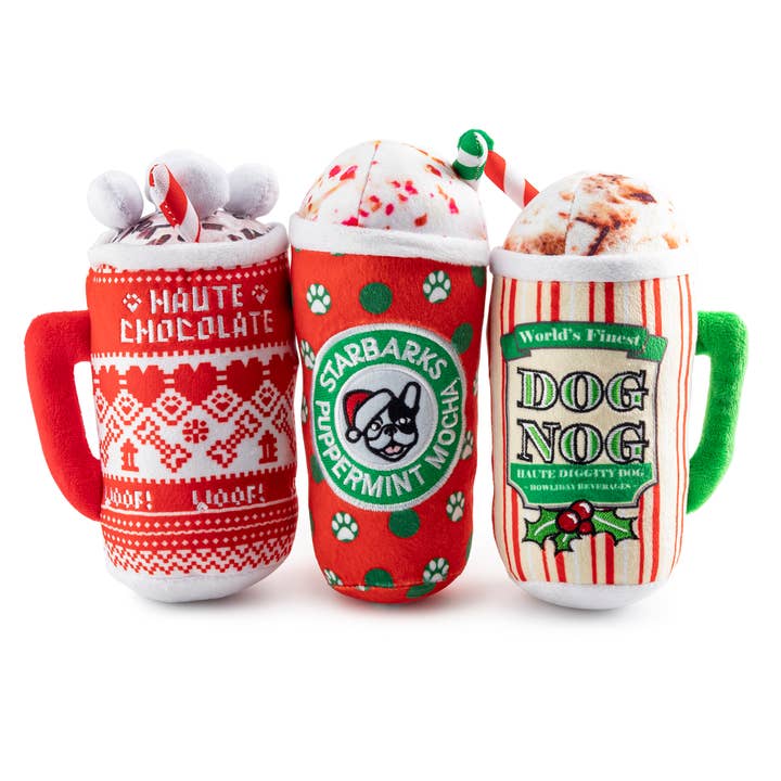 Haute Diggity Dog - Wholesale Pet Plush Toy - Dog - Holiday Drink Trio Stocking Stuffers Christmas Dog Toys