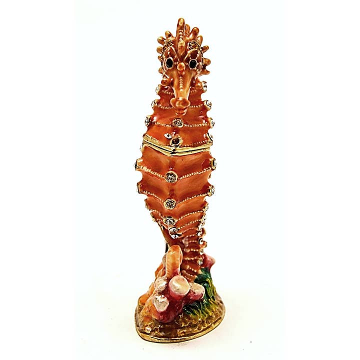 Ciel Collectables - Venta al por mayor Joyero/organizador de joyas - Caja de baratijas con forma de caballito de mar marrón. Cristales Swarovski engastados a mano