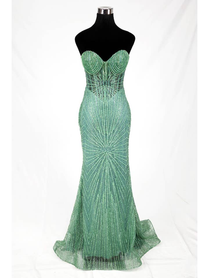 Chicas - Wholesale Gown - Women's - Long sparkling mermaid dress with hanging jewels CF00163