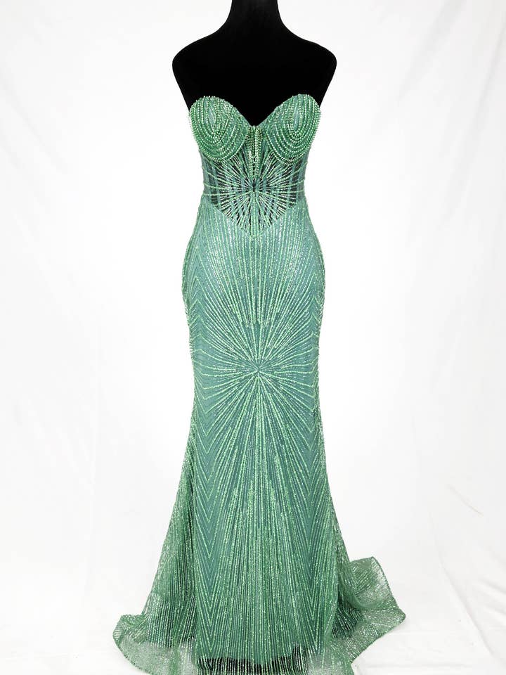 Long sparkling mermaid dress with hanging jewels CF001 for wholesale by Chicas