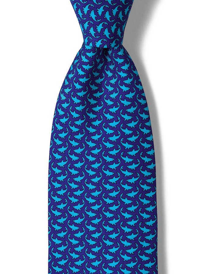 Cravatta Micro Sharks - Seta Blu Navy per la vendita all'ingrosso da parte di Alynn