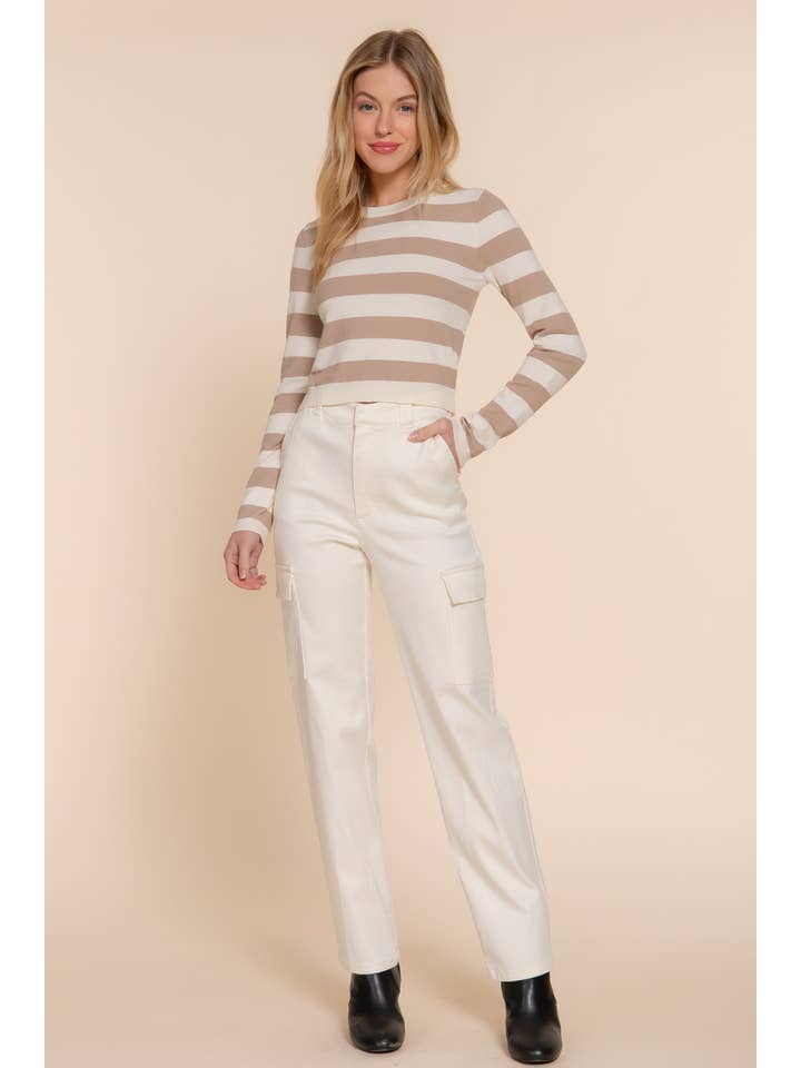 Active Basic | Active USA - Wholesale Knit Sweater - Women's - Long Sleevv Crew Neck Stripe Fitted Sweater7