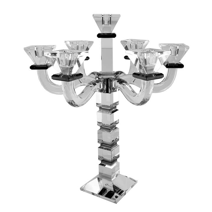 Crystal Candelabra Square Design 7 Arm Black for wholesale by Boker-Tov Shalom