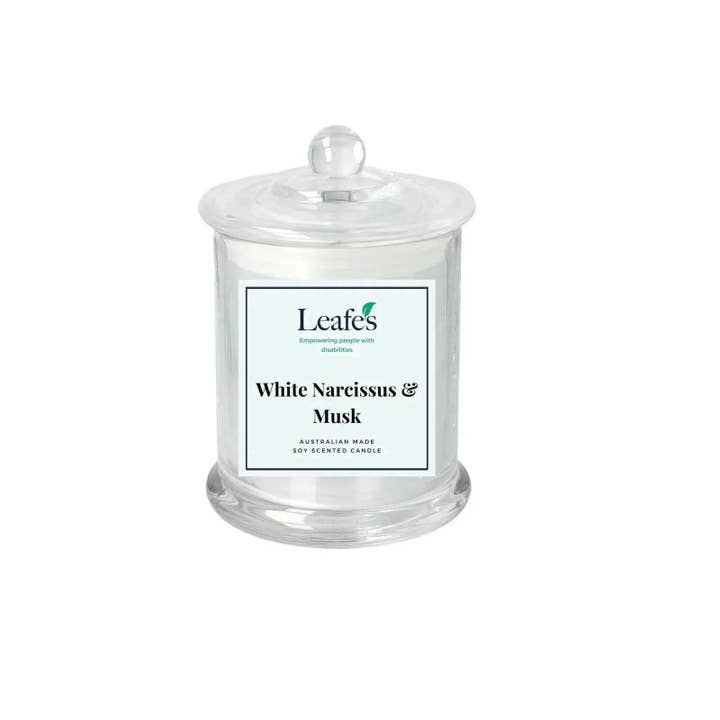 White Narcissus & Musk soy candles for wholesale by Leafe