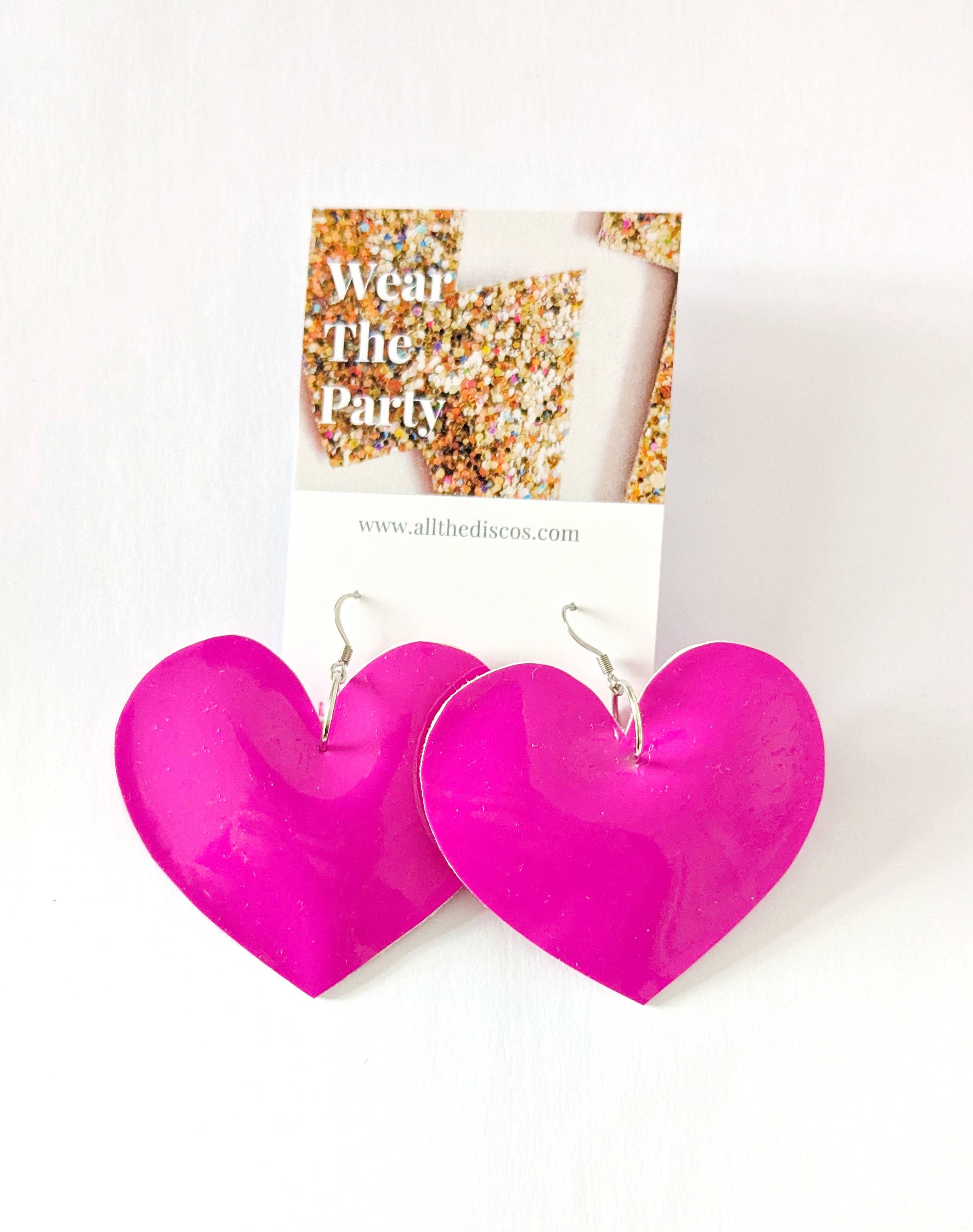 All The Discos - Wholesale Dangle Earrings - Patent Pink Heart Earrings4