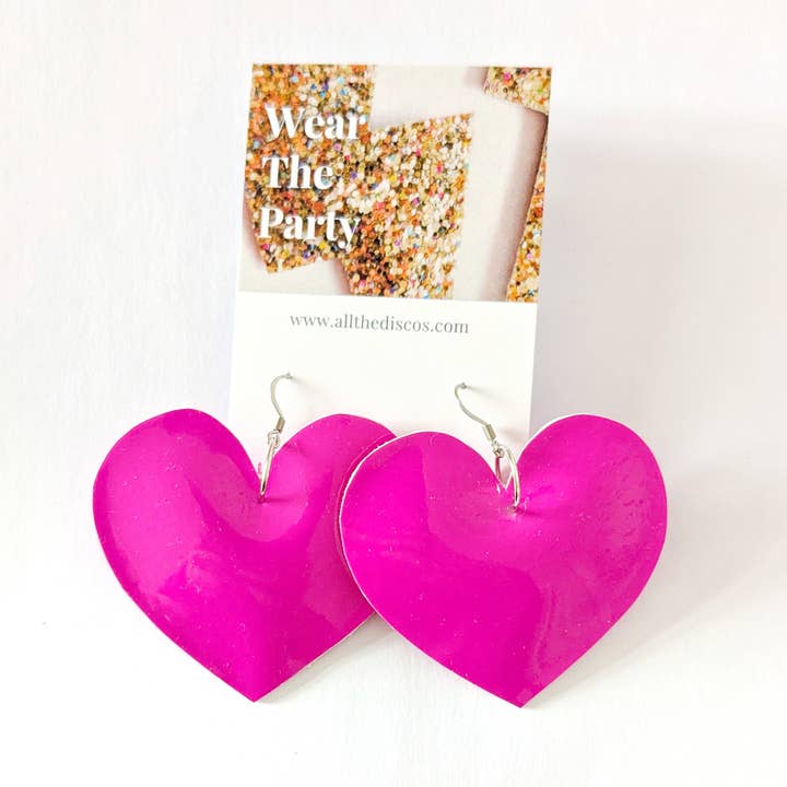 All The Discos - Wholesale Dangle Earrings - Patent Pink Heart Earrings4