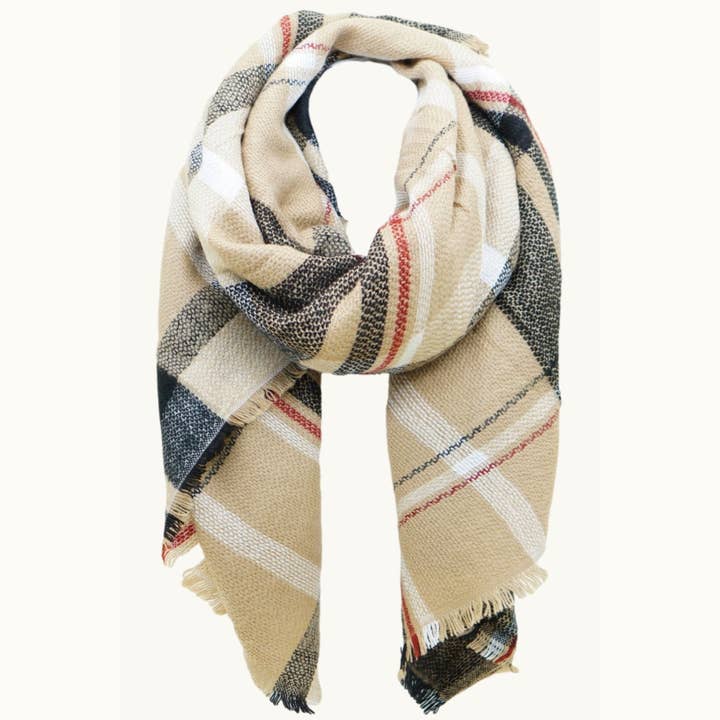 Olive & Pique - Wholesale Scarf - Unisex - Plaid Blanket Scarf, 52" x 52", Camel
