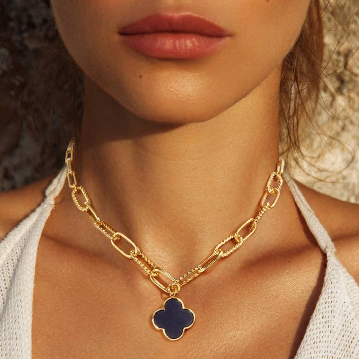 Sensibling Corp. - Wholesale Pendant/Charm Necklace - Gold Dipped Mother of Pearl Quatrefoil Pendant Necklace