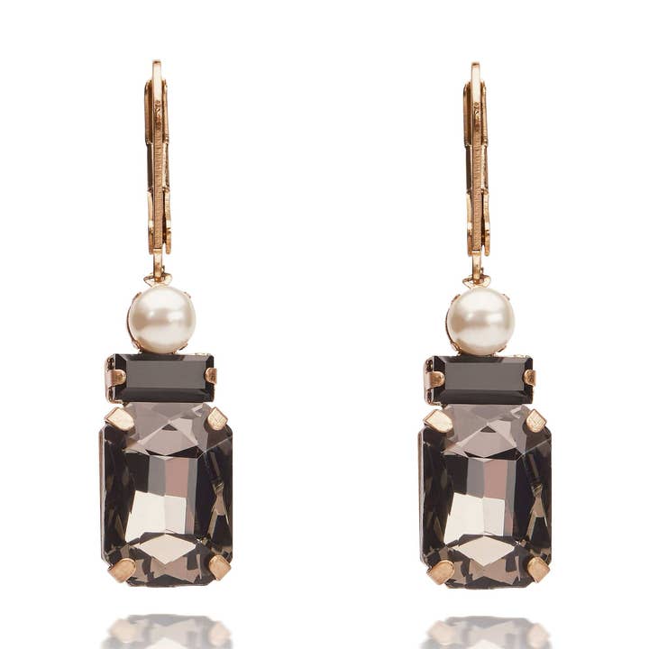 Pendientes Colgantes Negros: Pendientes Art Decó de Piedra Negra Oblonga y Perla Colgante para venta al por mayor de Lovett & Co