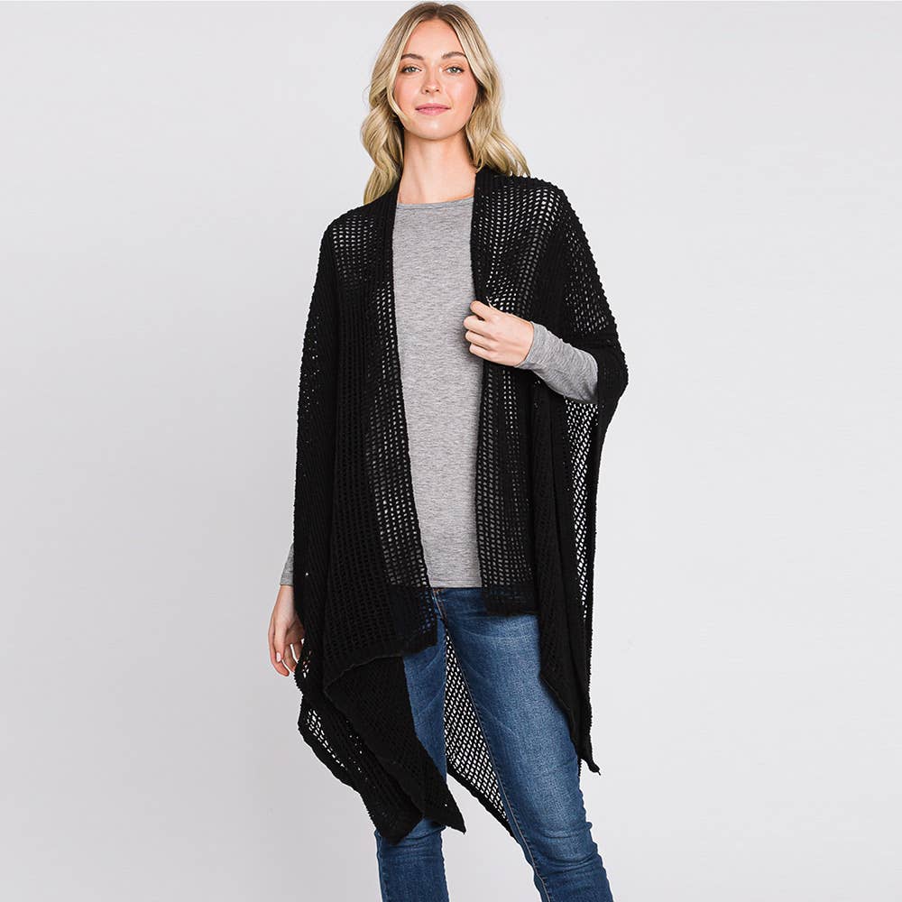 Sensibling Corp. – wholesale Poncho - Dam – Solid Chenille Virkad Ruana Poncho4