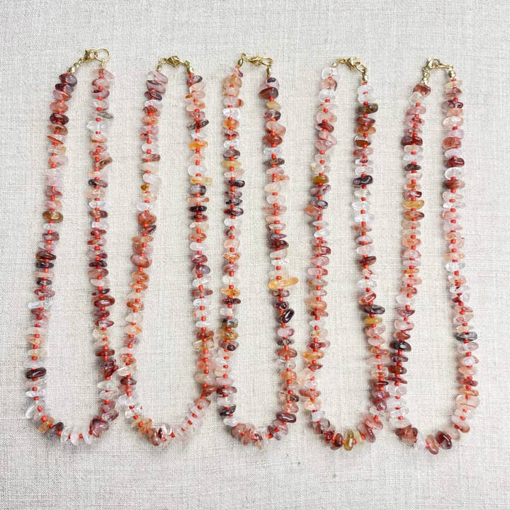Red Fire Quartz Chip Bead Beaded Necklace for wholesale by Ewelina Pas Jewelry