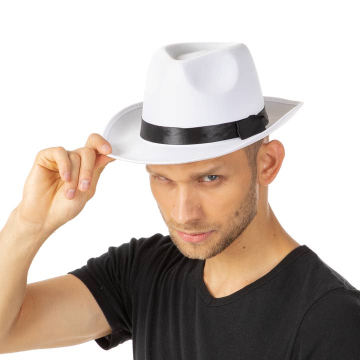 Stylex Party - Wholesale Fedora - Men's - Deluxe White Gangster Hat 1920s Fancy Dress Accessory