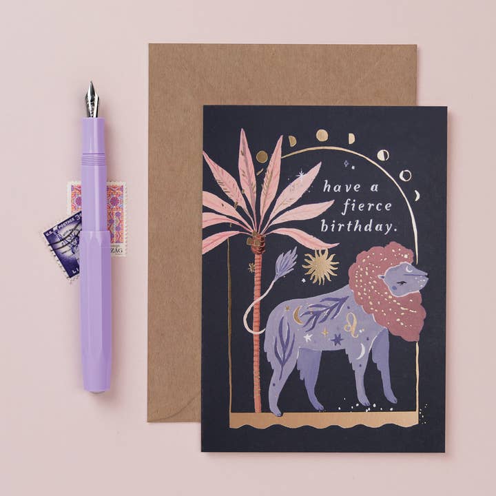 Lion Zodiac fødselsdagskort | Leo Stjernetegn | Astrologikort for engroshandel hos Sister Paper Co.