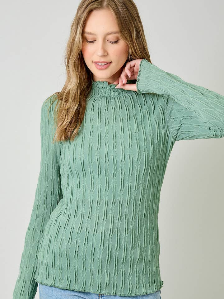 Top de punto texturizado con borde de lechuga 61147 para venta al por mayor de Mystree