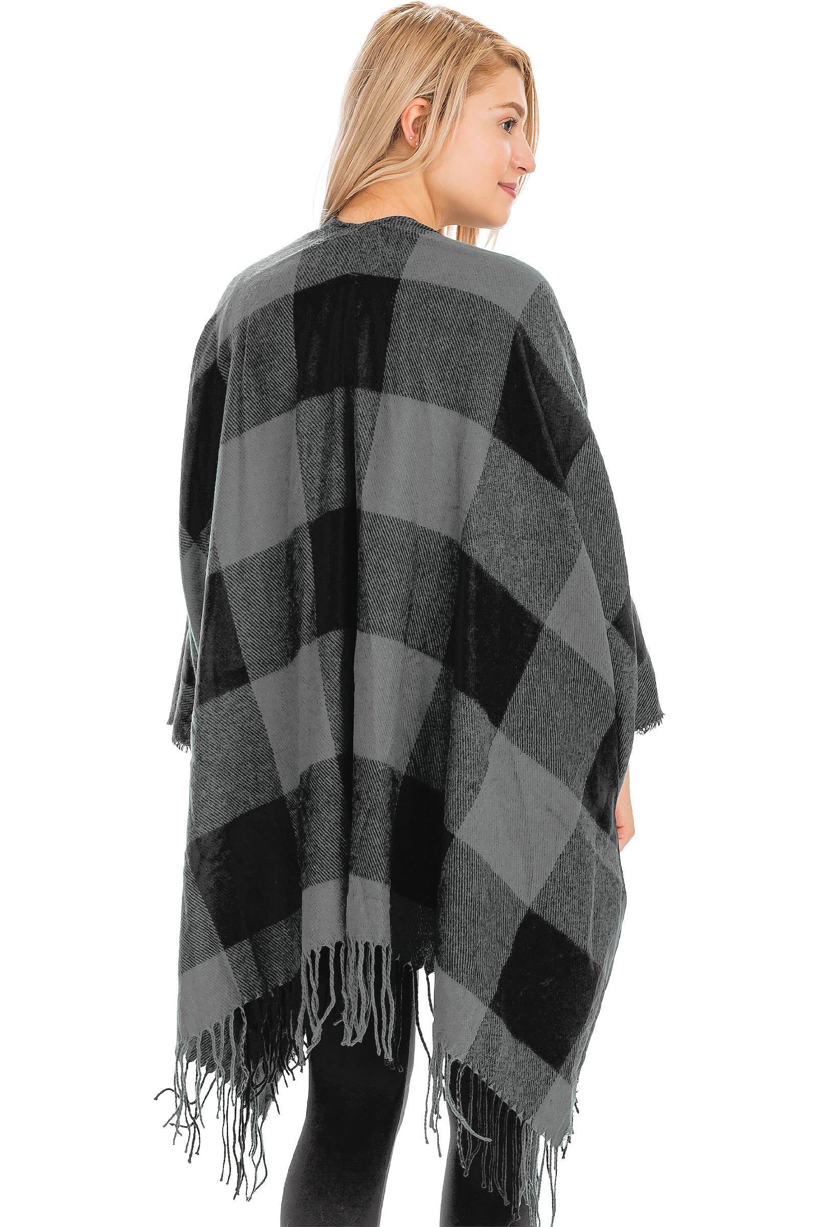 Cap Zone – wholesale Poncho – Women's – Classic Buffalo Check Plaid Ruana Poncho9