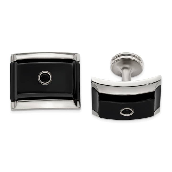 Bouton de manchette Edward Mirell Black Ti & Steel Black Spinelle en argent sterling pour la vente par Sophia Jewelers