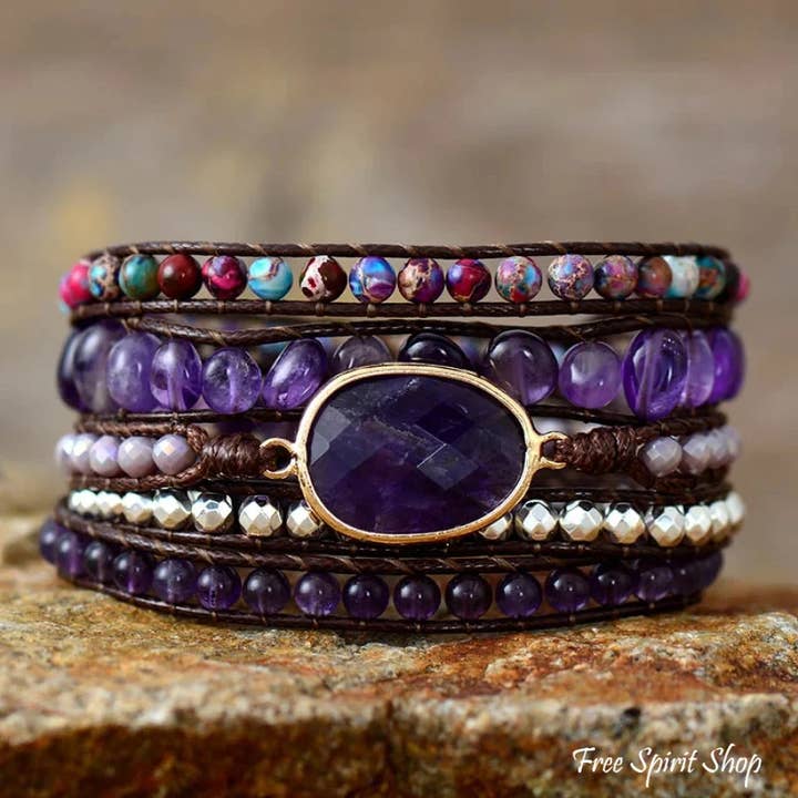Free Spirit Shop - Wholesale Beaded Bracelet - Amethyst & Purple Jasper Wrap Bracelet
