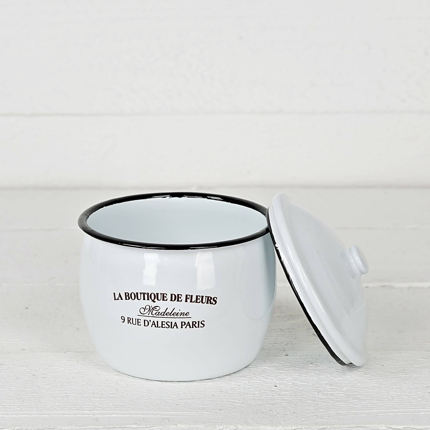 Impressive Enterprises, Inc. - Wholesale Canister - M5710-  Enamelware Round Canister with Lid, 5"Dx5.5"H2