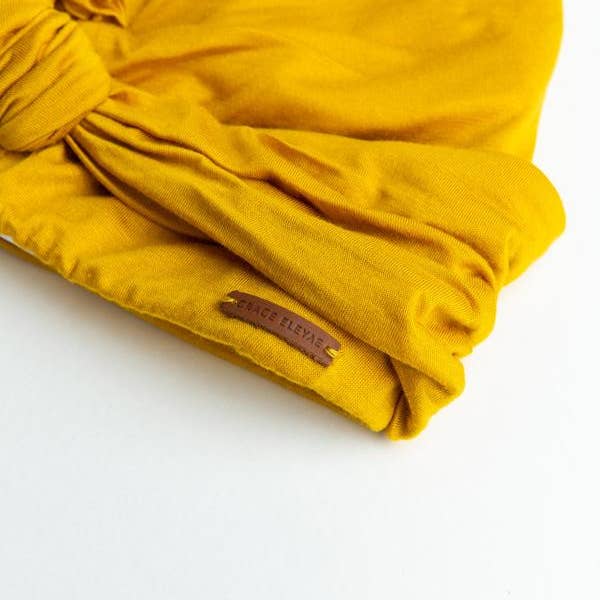 Mustard Satin-Lined Knot Turban for wholesale on Faire3