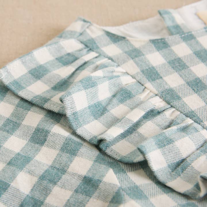 Dadati - Wholesale Dress - Kids - Water green vichy checkered flannel dress with bow6