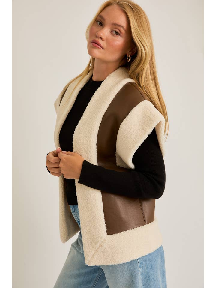 BROWN CREAM OVERSIZE BONDING VEST for wholesale on Faire