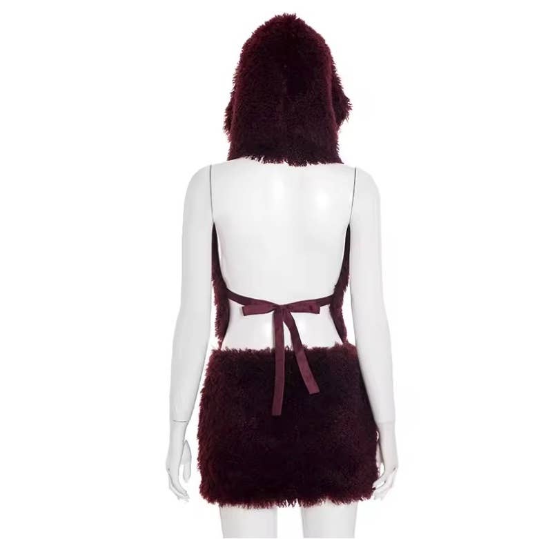 DORCAS – wholesale Top & skirt set – Women's – Hood Fur Vest And Mini Skirt Set3