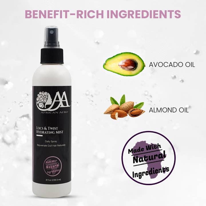 African Afro - Venta al por mayor Sprays para el pelo - Rocío hidratante Locs and Twist | Spray refrescante para rastas, trenzas y trenzas | (8 oz, paquete de 12)