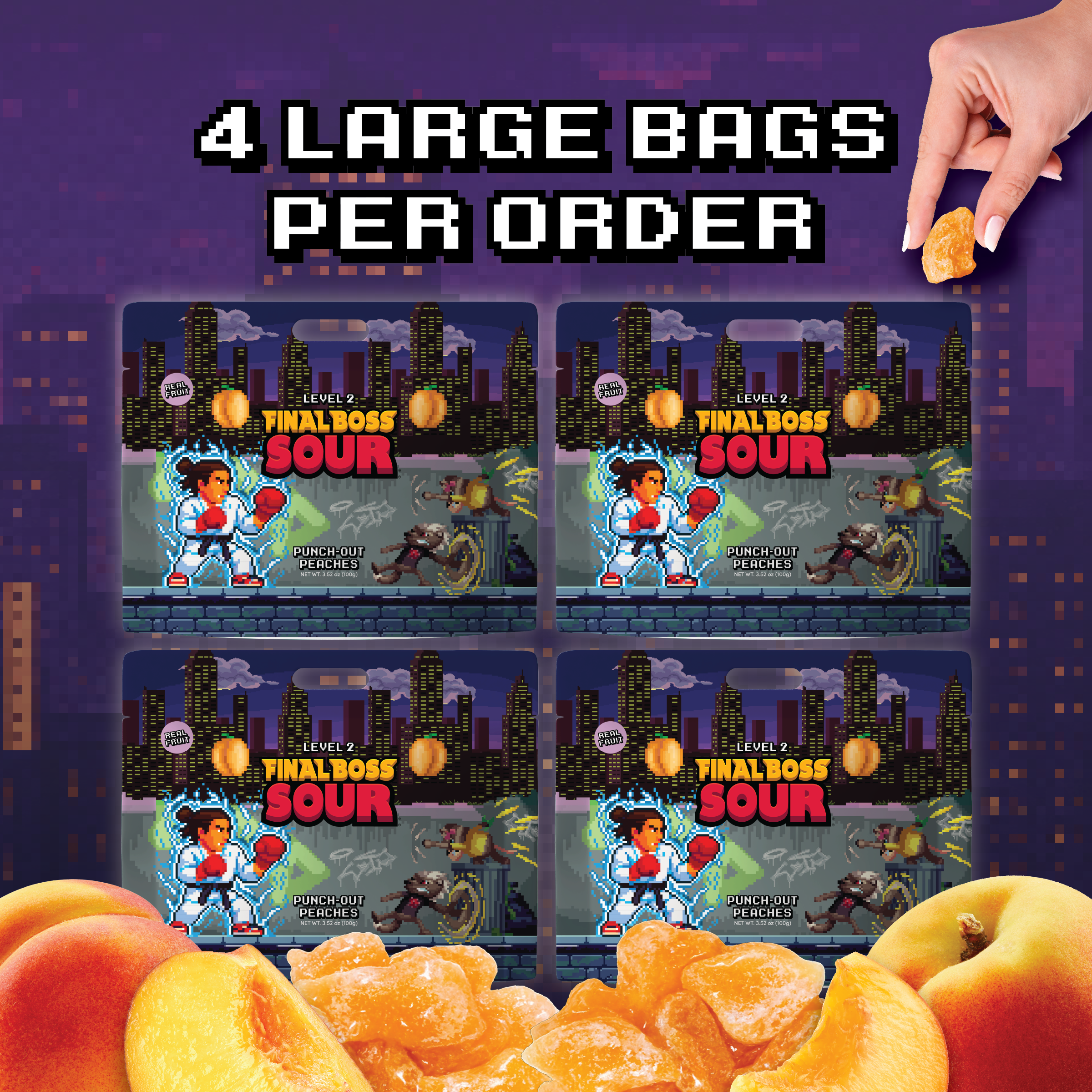 Final Boss Sour - Wholesale Gummy - Punch-Out Peaches (Level 2) (4-Pack)3